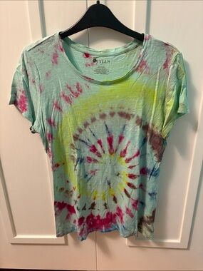 STYLUS Women's Short Sleeve Tie-Dye Tee in Aqua, Pink & Yellow